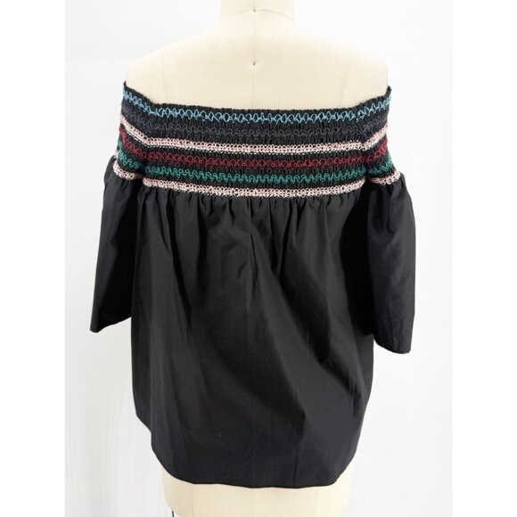 Anthropologie PARKER Off the Shoulder Poplin Embroidered 3/4 Sleeve Yasmin Top M - Picture 4 of 7